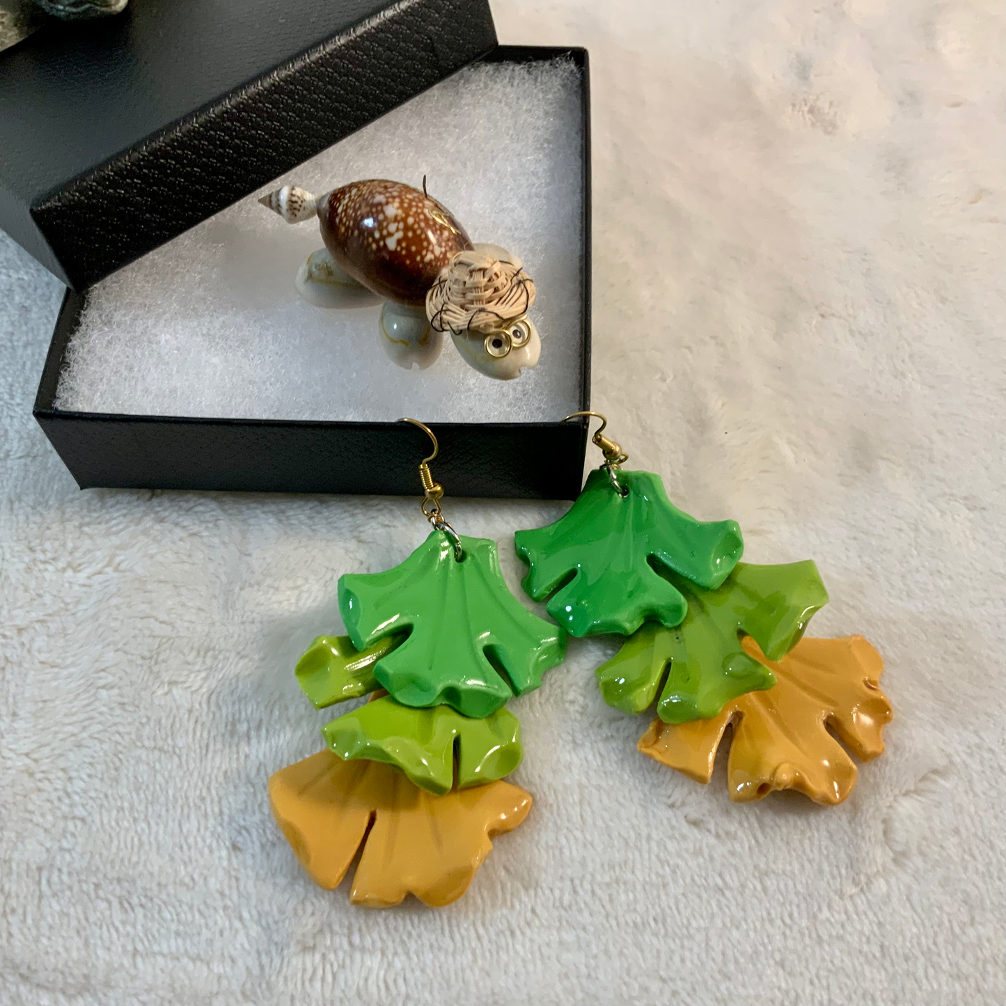 Gradient Gingko Leaf Layered Earrings