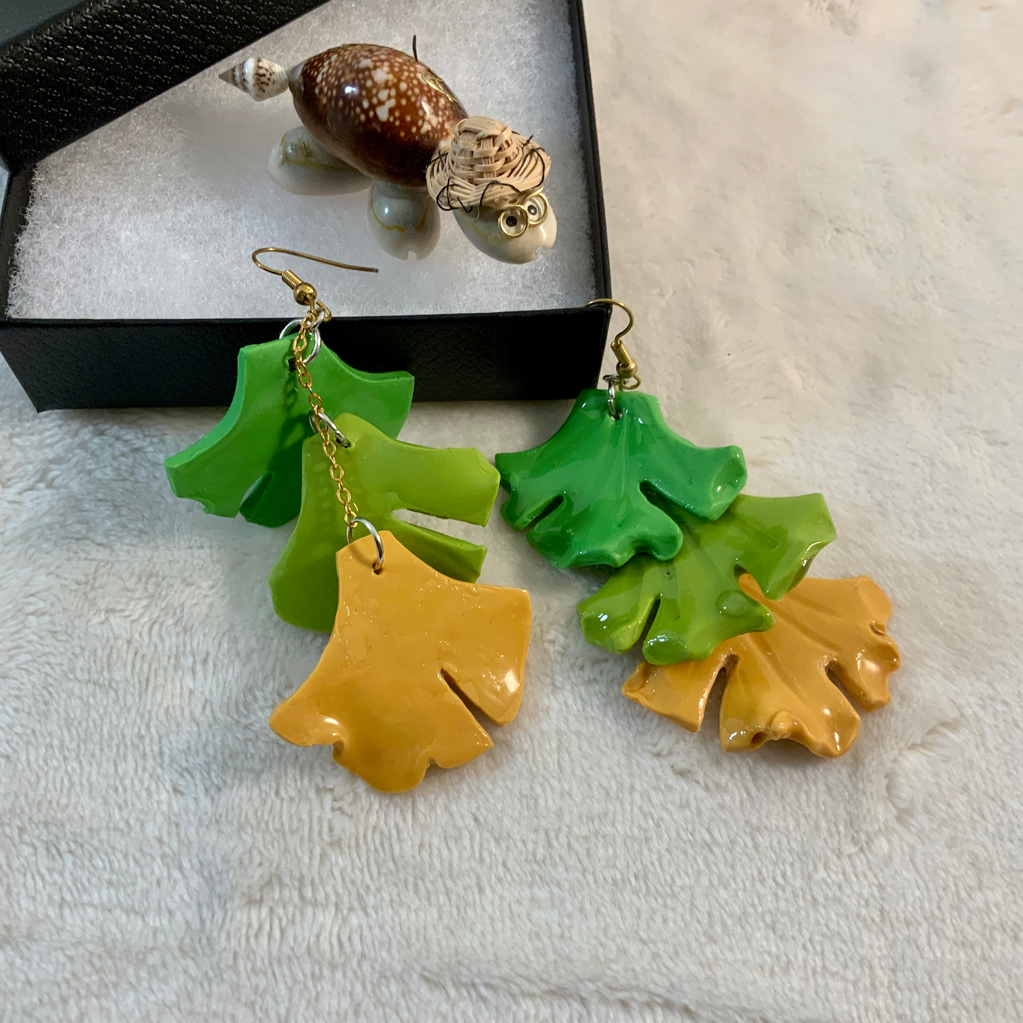 Gradient Gingko Leaf Layered Earrings