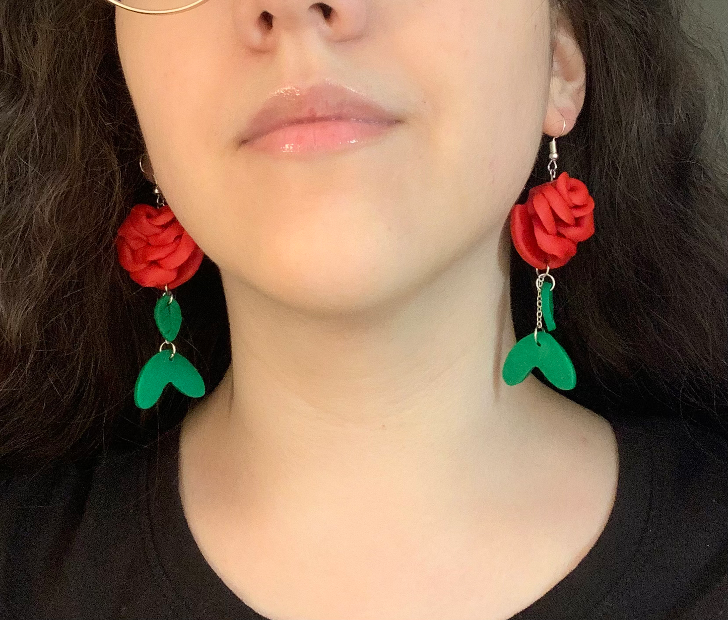 Rose and Leaves Dangle Earrings