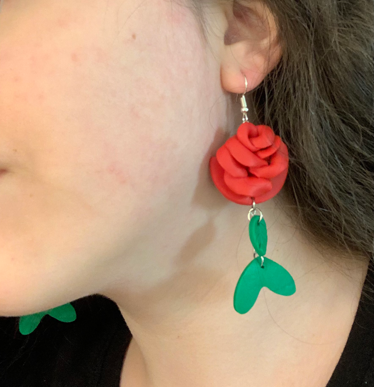 Rose and Leaves Dangle Earrings